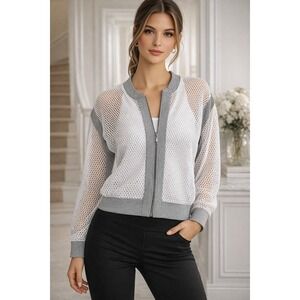 2/$30 White House Black Market Mesh Jacket Women Sz S White Zip Sport Chic